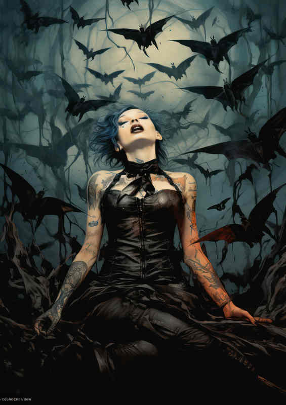 Bats in the air with a ladt controlling them