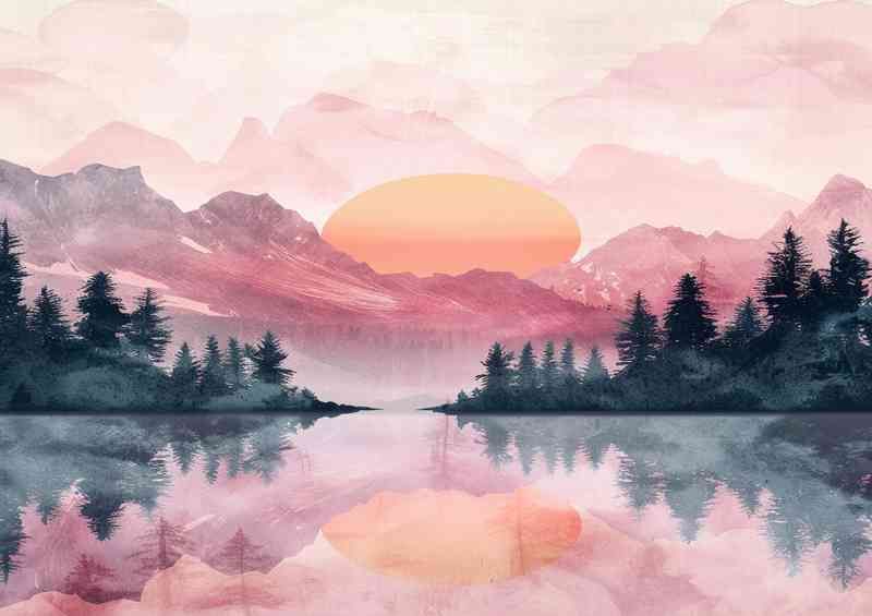 Watercolour of the lake and mountains