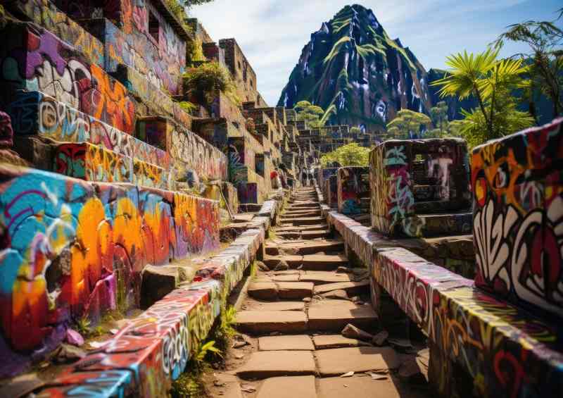 Machu Picchu mixed with street art | Metal Poster