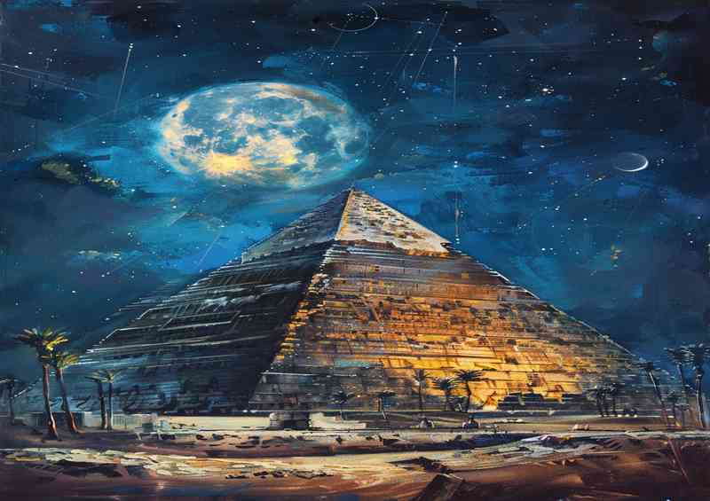 The pyramid at night deep blue sky
