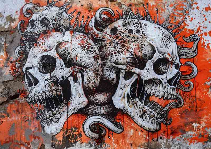 Incendasstreet art devils on a skeleton skull