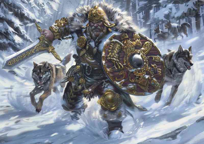 Giant Viking Warrior in winter furs and chainmail