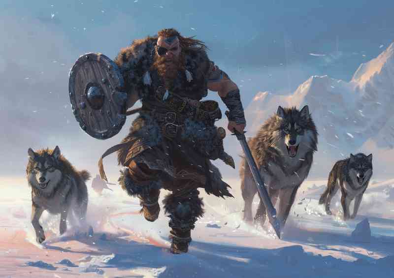 Giant Viking with an eyepatch and sword in one hand