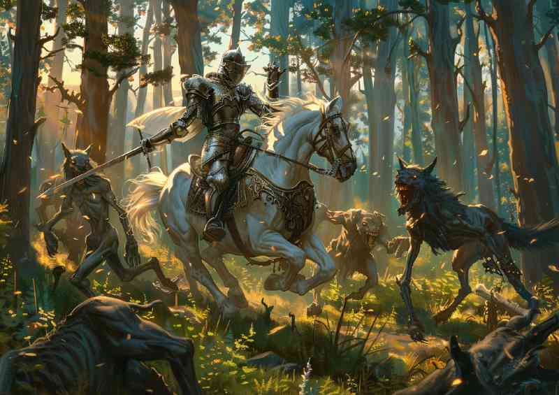 Knight fighting off the werewolves