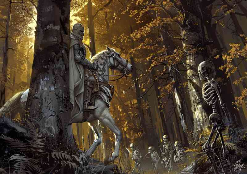 Knight in shining armor rides on the back