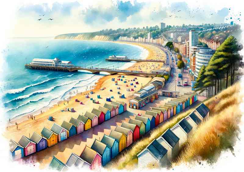 Watercolour Painting of Bournemouths Sunny Coast