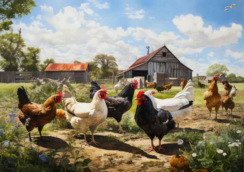 Cattle On The Farm With Chickens