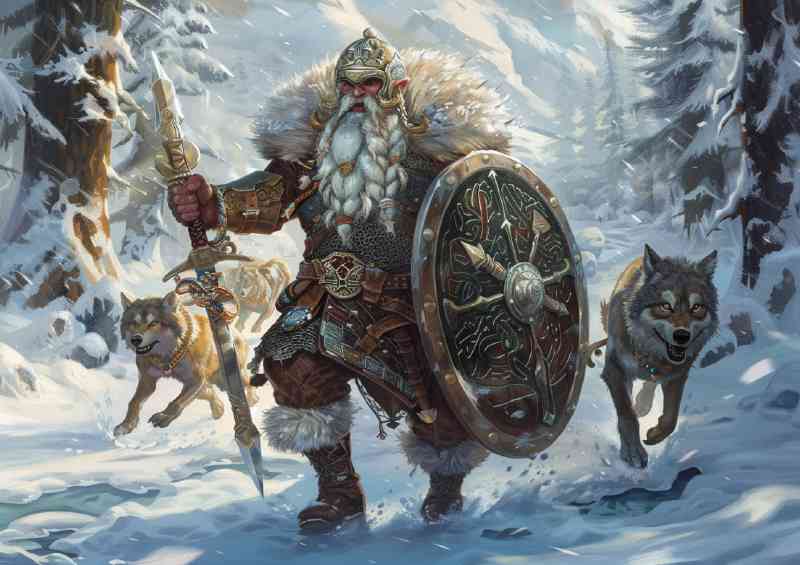 Norse Dwarf with an ornate sword and shield