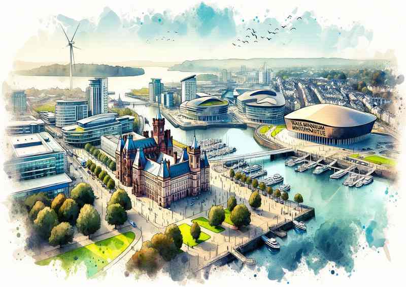 Watercolour Painting of Cardiff The capital of Wales