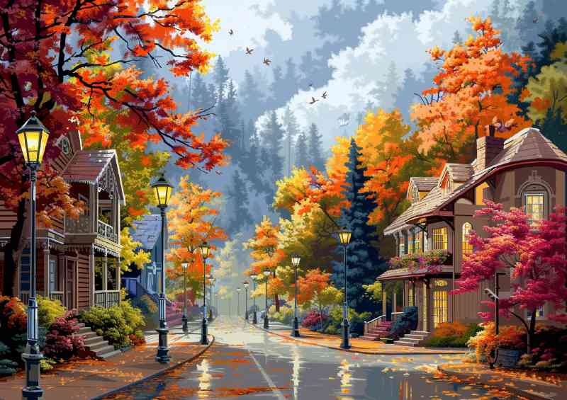 Street with lamp posts and trees