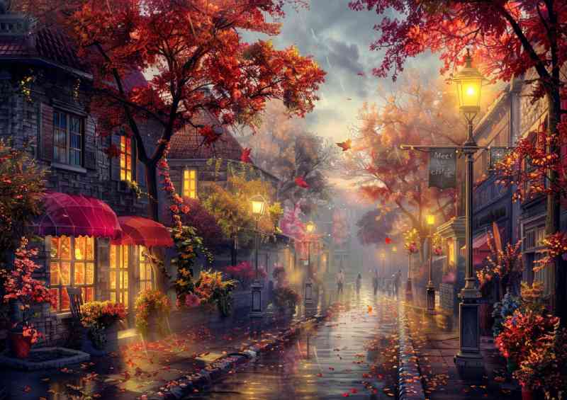 Street with trees and flowers painted