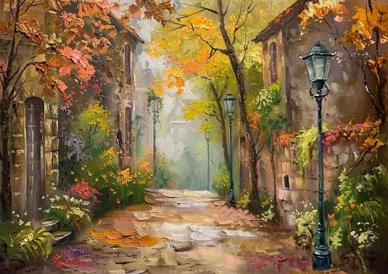 street with trees pallet knife style