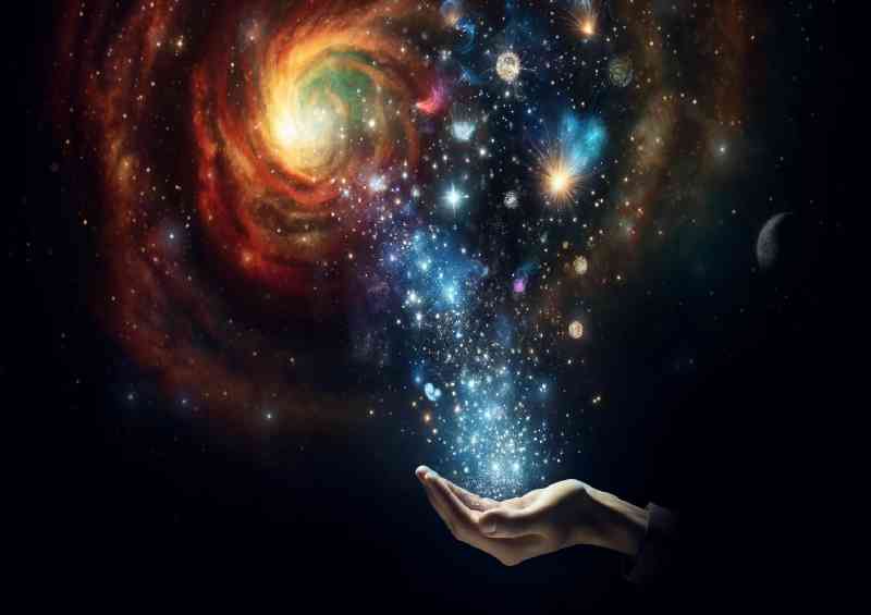 Hand of stars and nebulae into the dark expanse of space
