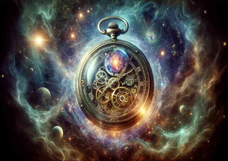 Mystical pocket Watch floating in a nebulous void