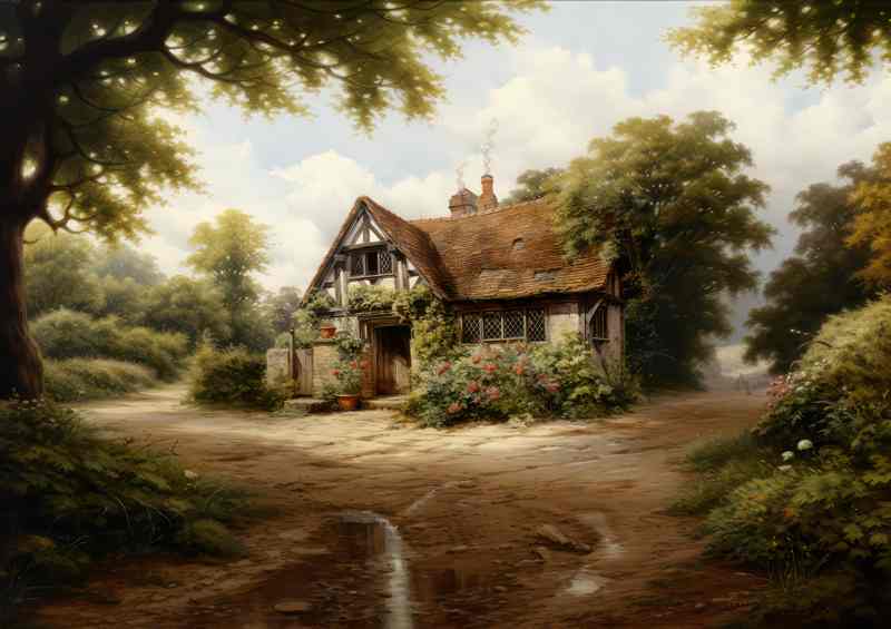 Country Serenity Old English Cottage Watercolour