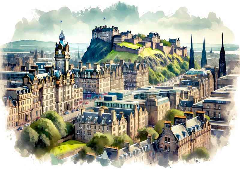 Edinburgh Charm | Watercolour Painting Metal Poster