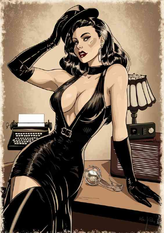 Retro pinup lady in black dress