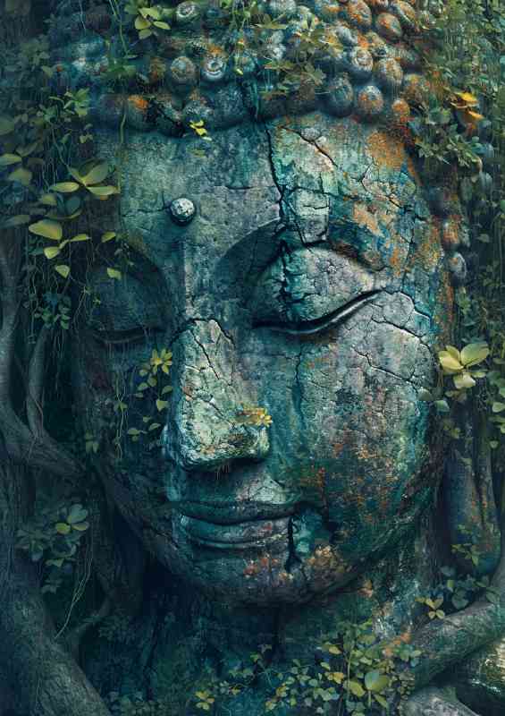 Buddha caved from stone in the forest