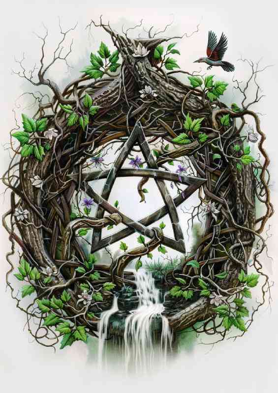 Wiccan Pentacle with vines | Metal Poster