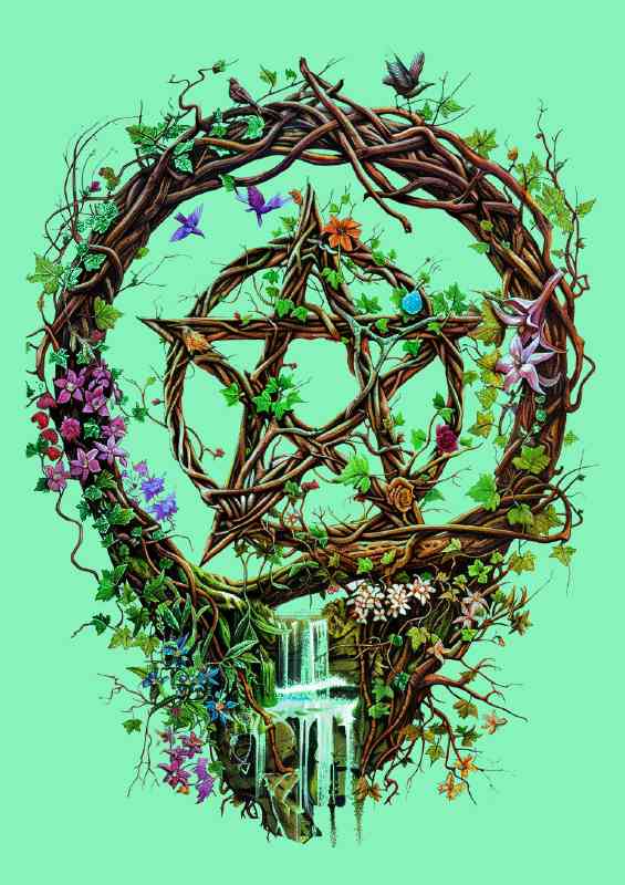 Wiccan Pentacle with waterfall | Metal Poster
