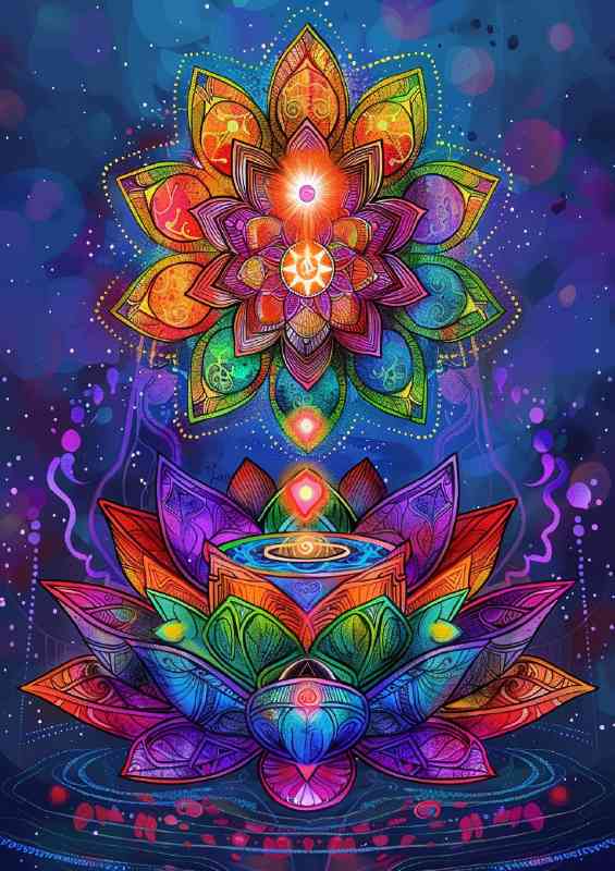 A colorful image of the chakras inside a lotus flower | Metal Poster