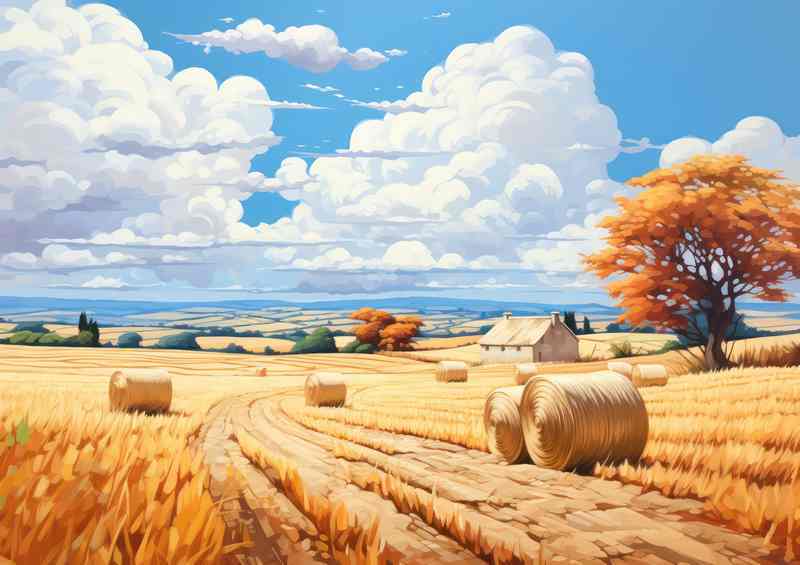 Golden Fields Farmers Harvest Hay Bales