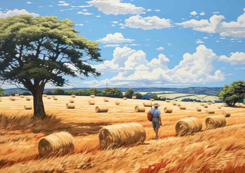 Golden Serenity Rustic Fields of Hay Bales