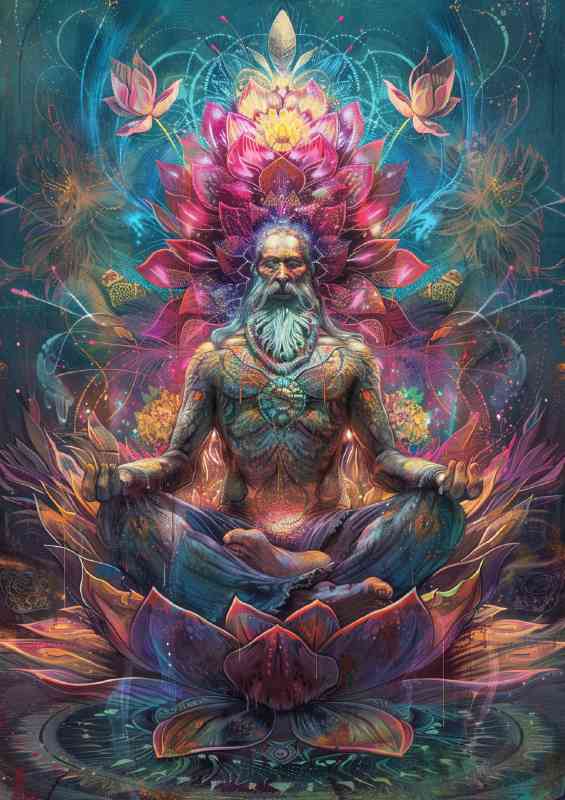 Ancient man in lotus position | Metal Poster