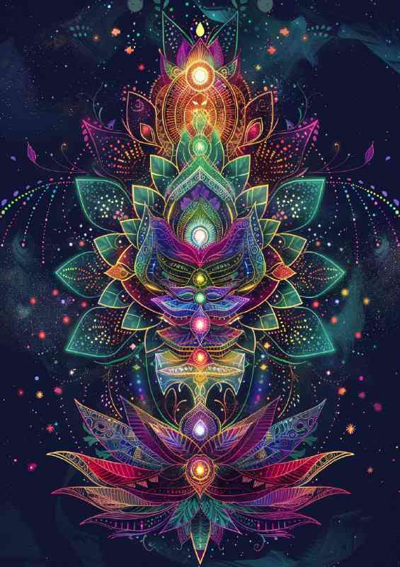 Colorful chakras inside a lotus