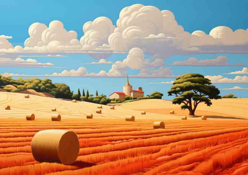 Harvest Beauty Farmers Fields with Golden Bales