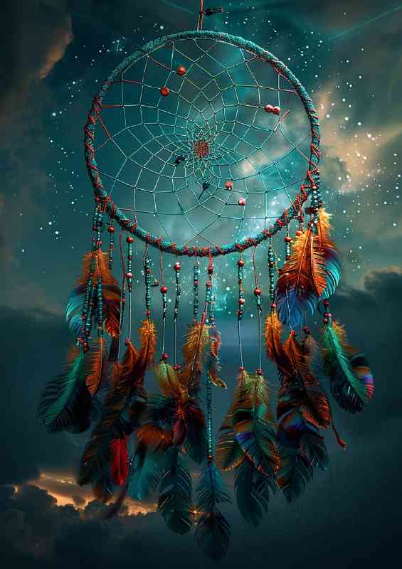 Dream catcher in the night sky with beautiful colors | Metal Poster