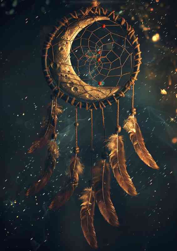 Dream catcher with feathers over the night sky | Metal Poster