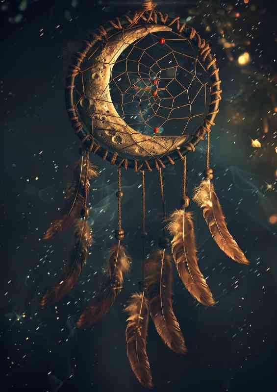 Dream catcher with feathers over the night sky