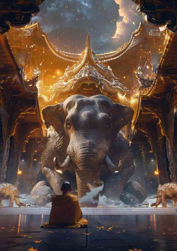 Elephant and the chinese monk