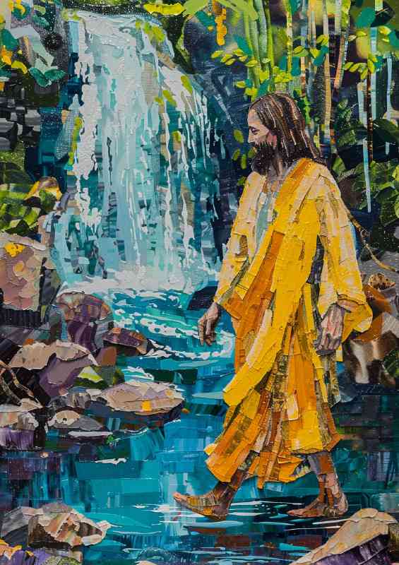 Jesus walks through the stream