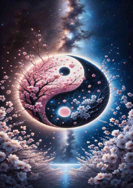Yin and Yang symbol of blooming cherry blossoms