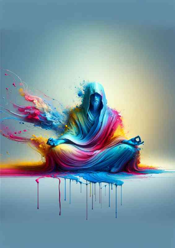 meditative figure cloaked in vibrant flowing robes
