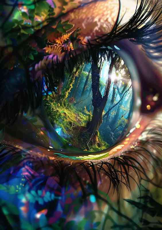 Closeup of an eye reflects the vibrant colors