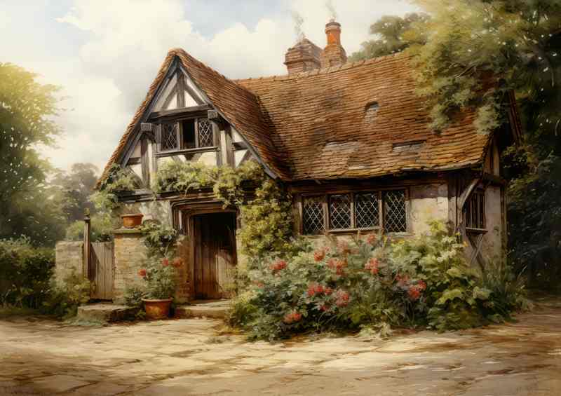 Old English Country Cottage with Roses