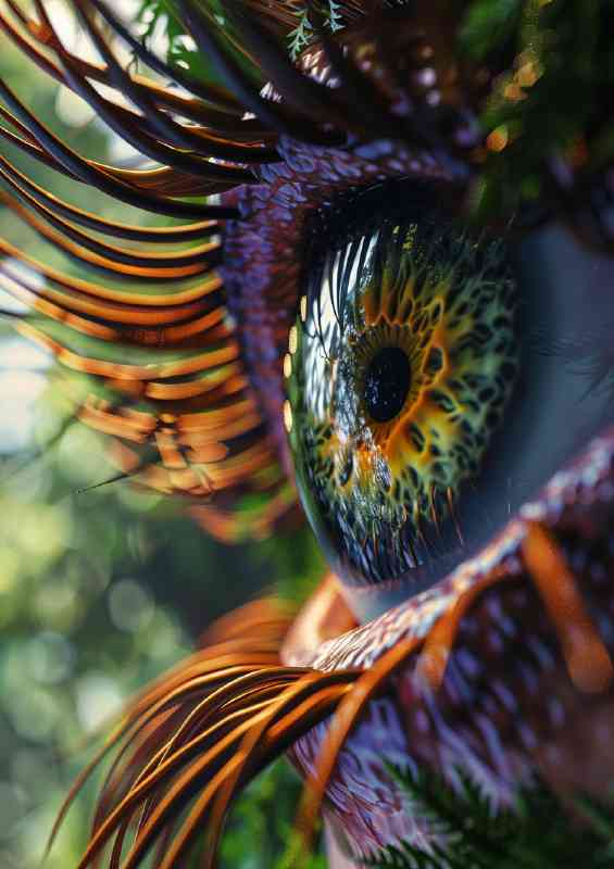 Eye with trees and green foliage and wood lashes