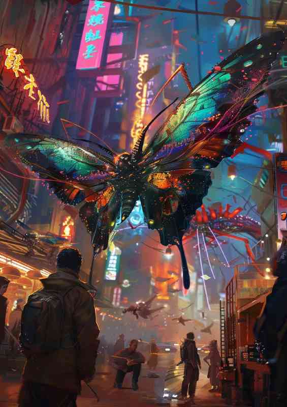 Giant Butterfly in the city flying