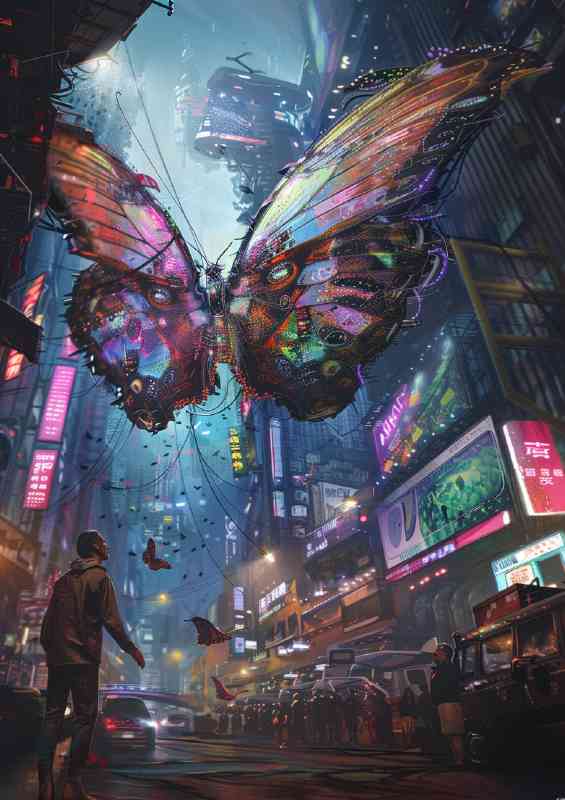 Giant Butterfly with colorful wings is flying