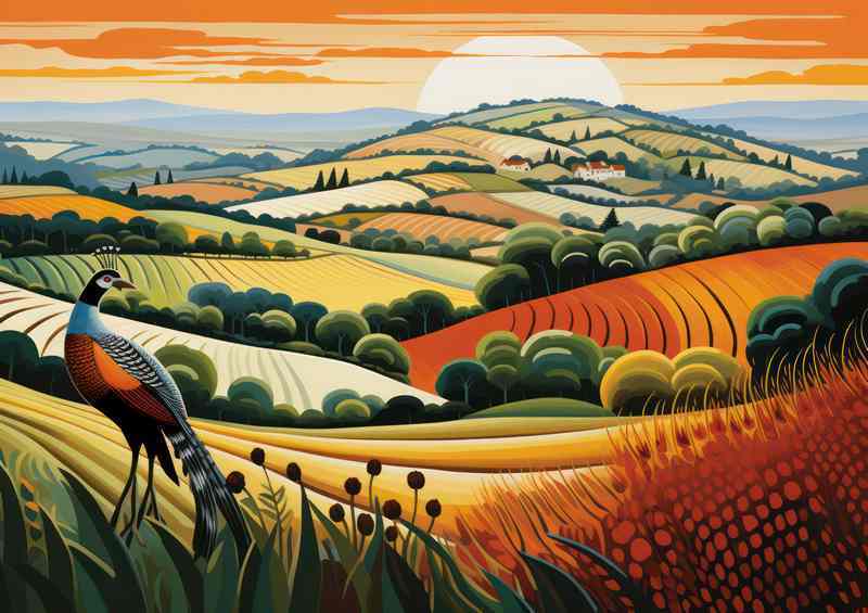 Pheasant in Fields Countryside Scenic Harmony