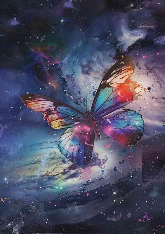 Stunning Butterfly with vibrant colors set against the galaxy sky