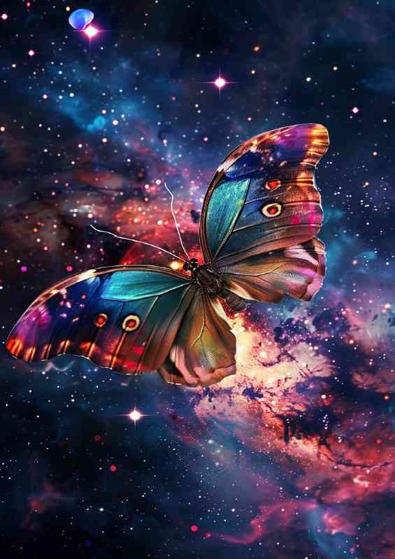 butterfly flying in the cosmos sky | Metal Poster