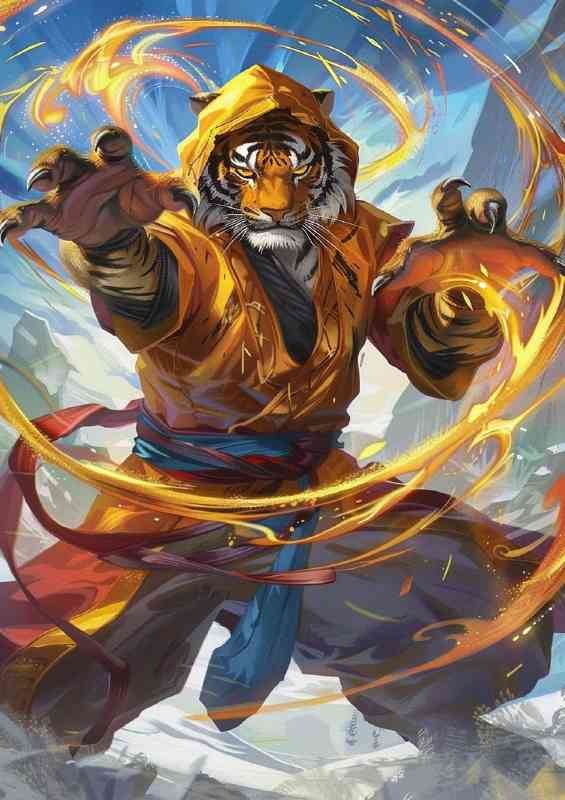 Tiger Monk with yellow hood casting golden energy