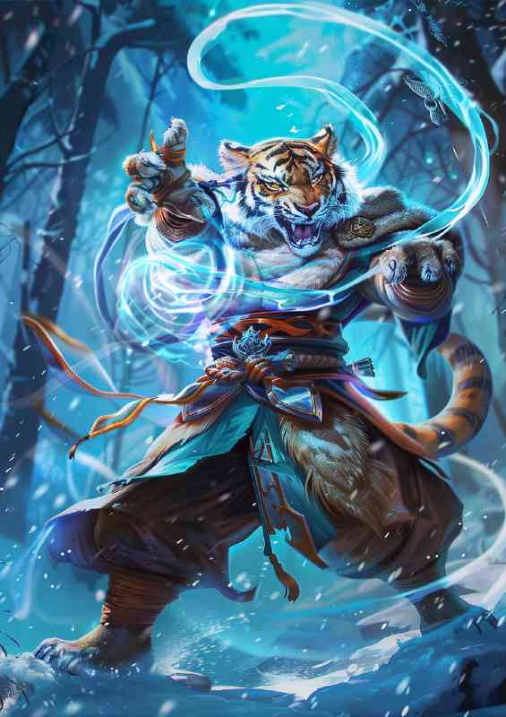 Yellow Tiger monk casting magic in the air