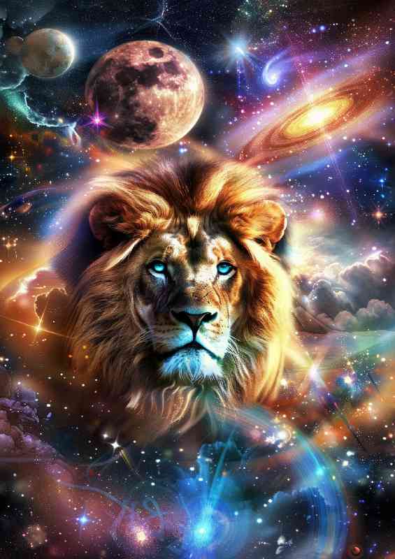 Beautiful Lion in the center of space planets