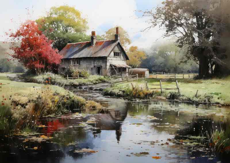 Picturesque Tranquility River Flows Through Countryside
