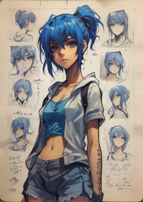 Anime slayer with bright blue hair
